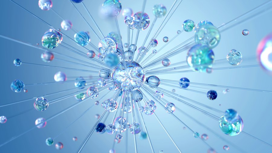 Abstract blue crystal particles